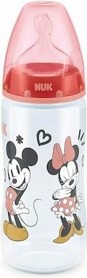 Nuk Sticlă de Plastic pentru Bebeluși First Choice Plus Mickey & Minnie Anti-Colici cu Tetină de Silicon pentru 6-18 luni Roșu 300ml 1buc 10.741.034