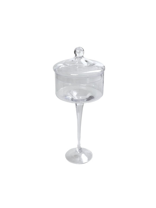 Espiel Glass Sweet Jar Glass with Cap and Foot 17x17x40cm Transparent