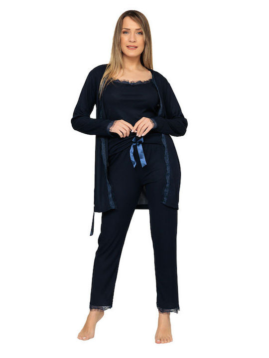 Damen Blaues Spitzen-Pyjama-Set (20570)