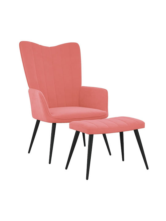 Μπερζέρα με Υποπόδιο Βελούδινη Ροζ 61x70x96.5cm