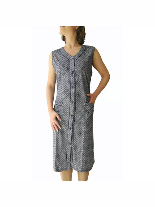 Women's Sleeveless Robe Cotton Fabric Grey