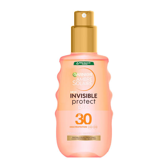 Garnier Ambre Solaire Invisible Protect Glow Transparent Αδιάβροχη Αντηλιακή Λοσιόν Σώματος SPF30 σε Spray 150ml