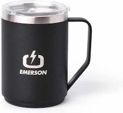 Emerson Glas Thermosflasche Rostfreier Stahl BPA-frei Schwarz 400ml mit Handgriff 221.EU99.18-BLACK