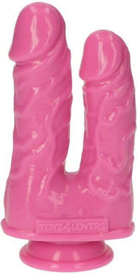 Toyz4lovers Double Dildo Caino E Abele Двойно дилдо Със смукателна чашка Розов 15.5см