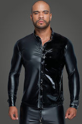 Noir Handmade Powerwetlook PVC Shirt with Button Placket Black