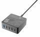 Cellular Line Ladestation mit 4 USB-A Anschlüsse und USB-C Anschluss 60W Stromlieferung / Schnellaufladung 3.0 in Blau Farbe (Desk Multipower 5)