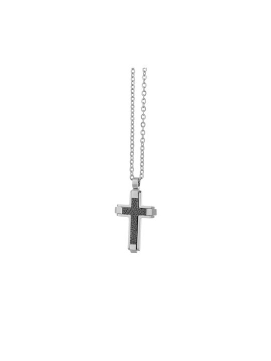 Visetti Black Men's Cross from Steel with Chain
