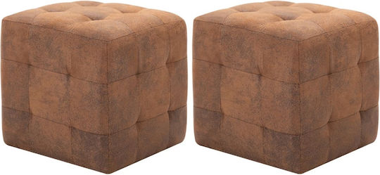 vidaXL Bedside Tables with Brown Artificial Leather Set of 2 30x30x30cm