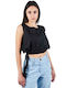 Beatrice Damen Sommer Crop Top Ärmellos Schwarz