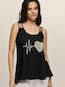Women's Summer Blouse Cotton with Straps Black