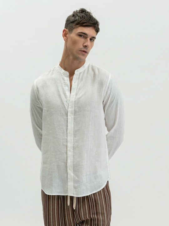 Gianni Lupo Long-sleeved Linen Shirt White