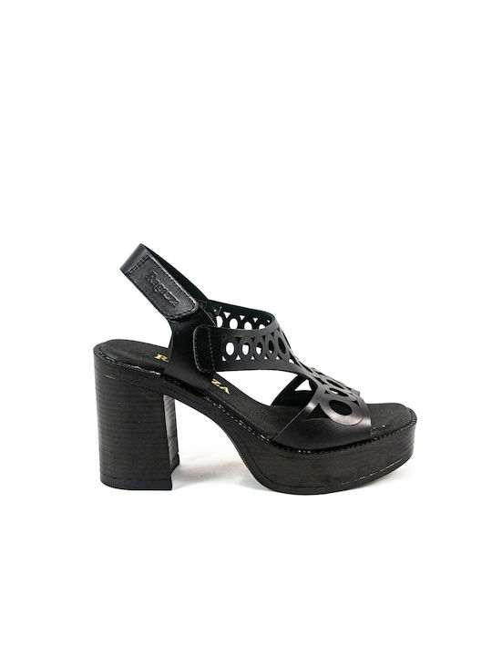 Ragazza Platform Leather Women's Sandals -01 Black with Chunky High Heel