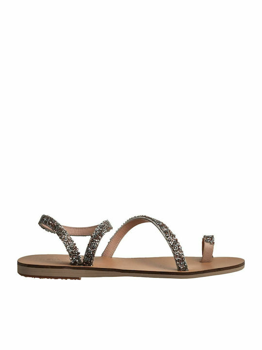Leather Women's Flat Sandals with Strap Coral