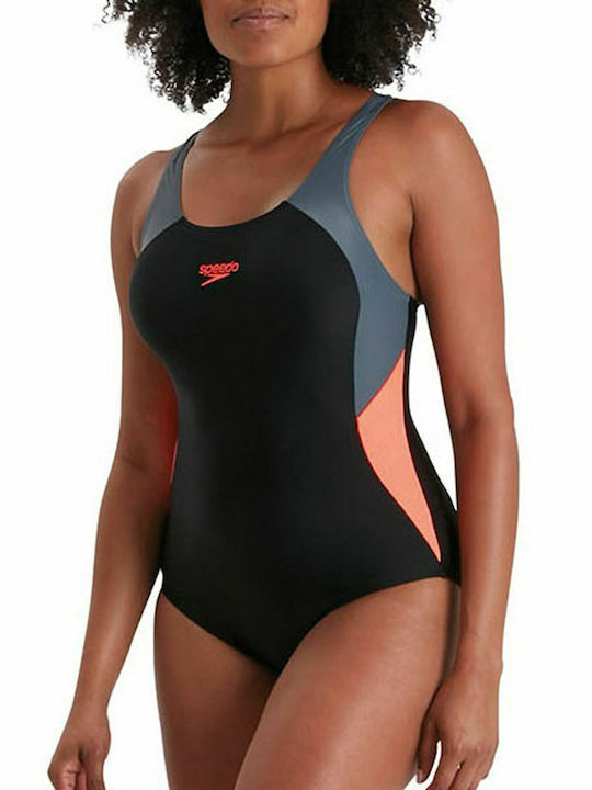 Colourblock Splice Muscleback Sportlicher Badeanzug Schwarz