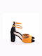 Robinson Women's Sandals with Ankle Strap Black / Yellow with Chunky High Heel