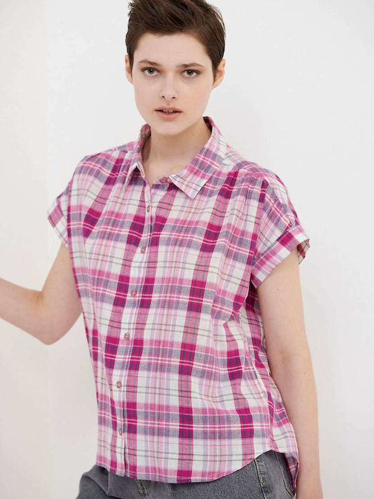 Kurzärmelig Damen Hemd Fuchsie Geprüft