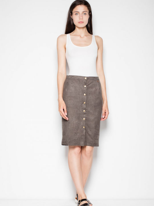 Venaton Pencil Mini Skirt in Khaki color