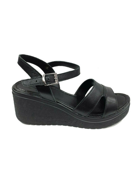 Act Anatomic Women's Leather Ankle Strap Platforms Black