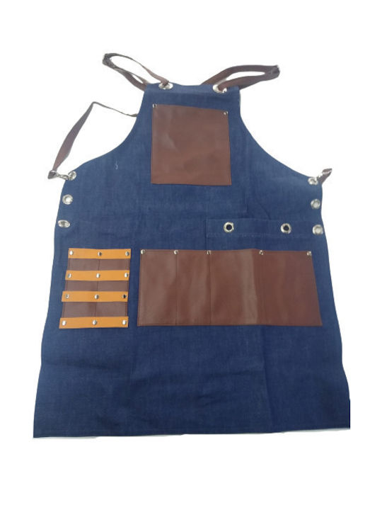 Denim apron with 100% leather