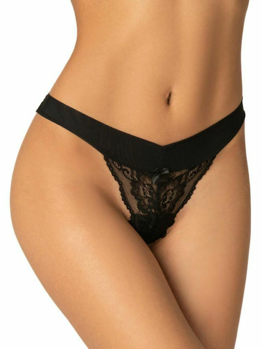 Milena by Paris Γυναικείο String με Δαντέλα Μαύρο