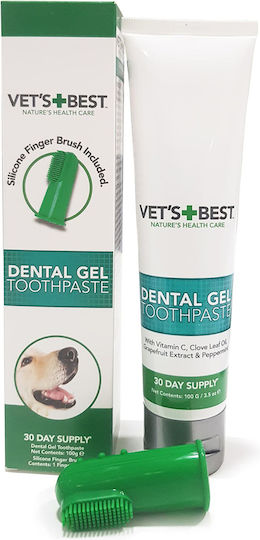 Vet's Best Dental Gel Toothpaste Δακτυλήθρα για Σκύλους κατά της Πέτρας & Πλάκας 100gr Κιτ Καθαρισμού