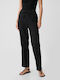 Women's Fabric Capri Trousers with Elastic Straight Line Black