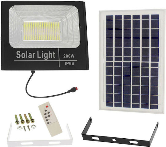 Jortan Στεγανός Ηλιακός Προβολέας LED 200W Ψυχρό Λευκό 6500K με Τηλεχειριστήριο IP66