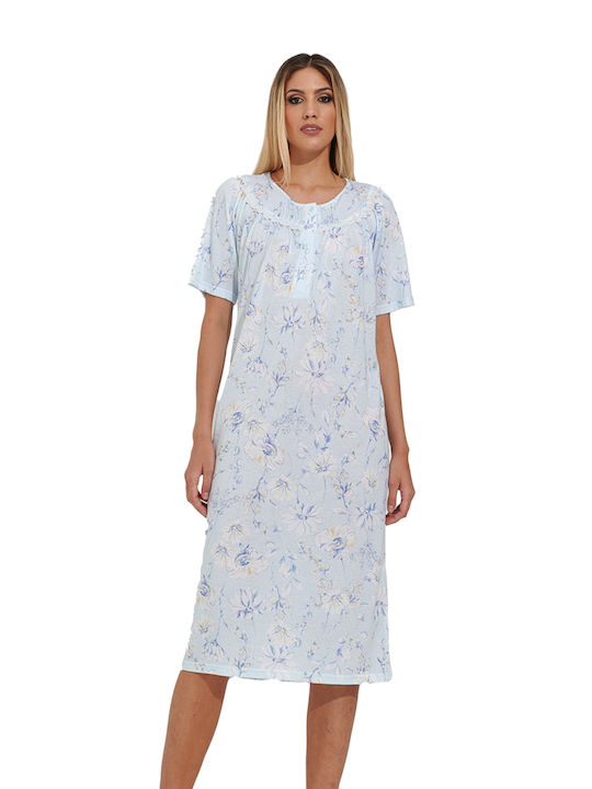 Harmony Sommer Damen Nachthemd Hellblau