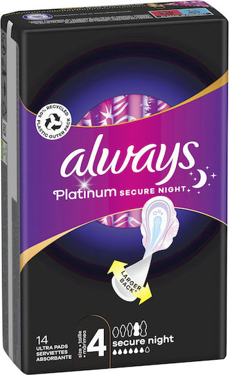 Always Platinum Secure Night Превръзки с крилца Нощни Размер 4 56бр