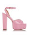 Sante Platform Patent Leather Women's Sandals with Ankle Strap Pink with Chunky High Heel