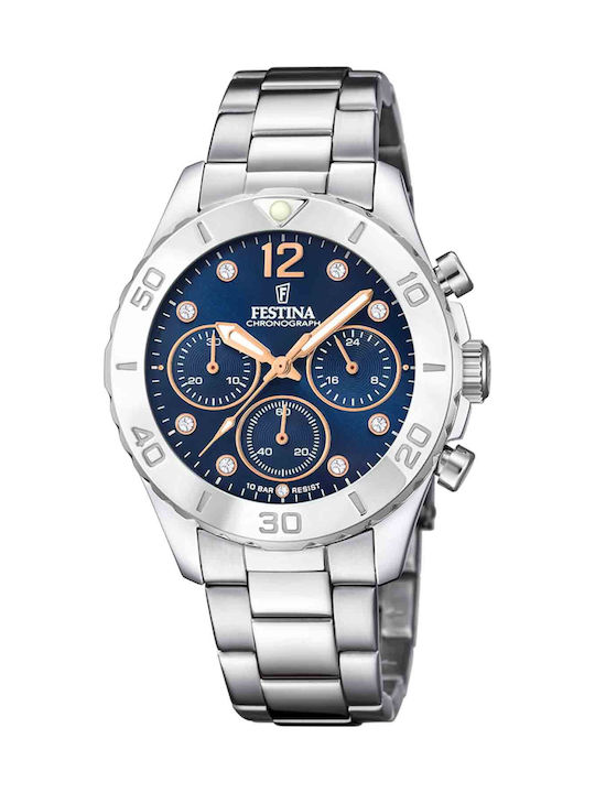 Festina Γυναικείο Ρολόι 39mm Χρονογράφος Μπαταρ...