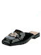 Women's Mules in Black Leather Flat