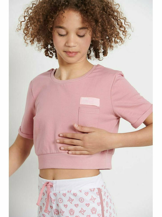 BodyTalk Kids' Crop Top Short Sleeve Pink One W...