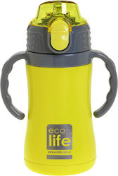 Ecolife Неръждаема стоманена бутилка за вода за деца Термос с камшик Жълт 300мл