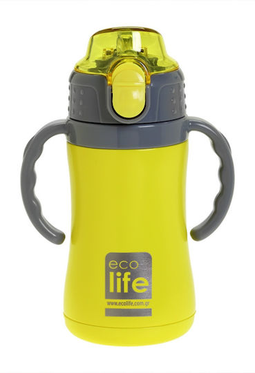 Ecolife Παιδικό Παγούρι Θερμός Ανοξείδωτο με Καλαμάκι Κίτρινο 300ml