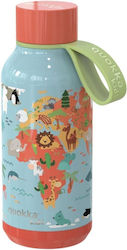 Quokka Kids Stainless Steel Thermos Water Bottle Map Of Life Light Blue 330ml