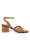 Tamaris Leather Women's Sandals with Ankle Strap Camel with Chunky Medium Heel
