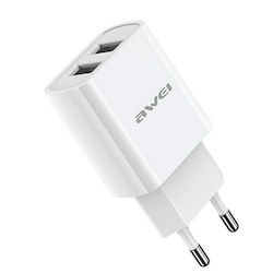 Awei Зарядно без кабел с 2 USB-A порта Бял (C3)