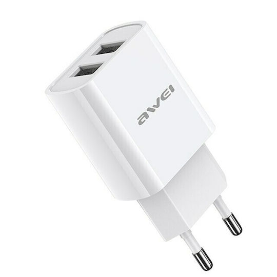 Awei Φορτιστής Χωρίς Καλώδιο με 2 Θύρες USB-A Λευκός (C3)