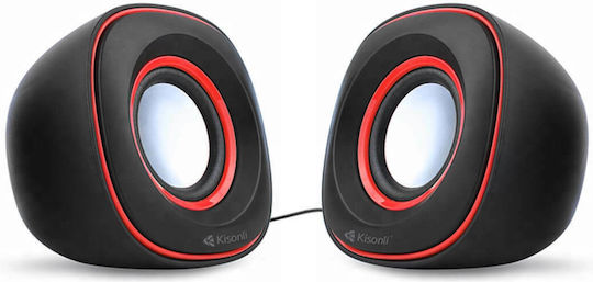 Kisonli V350 Ηχεία Υπολογιστή 2.0 με Ισχύ 6W Κόκκινα