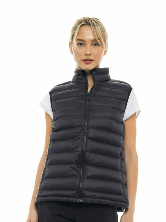 Kurz Damen Ärmellos Puffer Jacke Schwarz