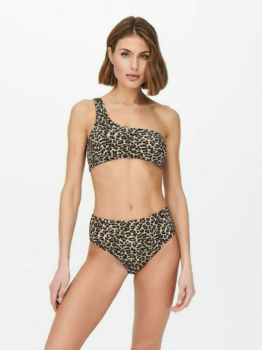Only Leo Bikini Un umăr Animal Print Maro