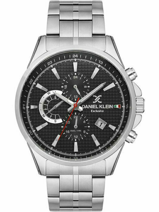 Daniel Klein Ανδρικό Ρολόι 45mm Χρονογράφος Μπαταρίας με Ασημί Μεταλλικό Μπρασελέ