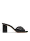 Leather Mules with Chunky High Heel in Black Color