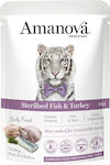 Amanova Sterilised Fish & Turkey Υγρή Τροφή για Ενήλικες Στειρωμένες Γάτες σε Φακελάκι με Γαλοπούλα / Ψάρια 85gr