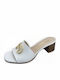 Leder Mules mit Chunky Niedrig Absatz in Weiß Farbe