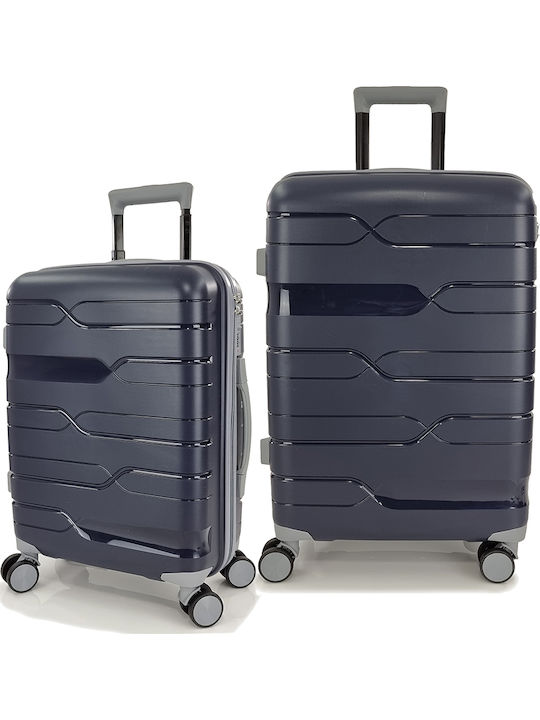 Playbags Βαλίτσες Ταξιδιού Σκληρές Navy Μπλε Μέγιστου Ύψους 65εκ. με 4 Ρόδες Σετ 2τμχ