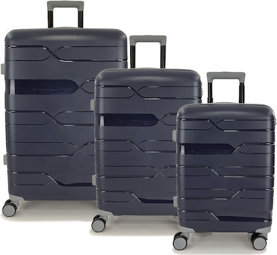 Playbags PP332 Travel Suitcases Hard Navy Blue Maximum Height 75cm with 4 Wheels Set of 3pcs PP332-SET3