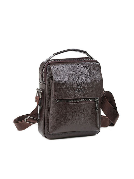 Verde Artificial Leather Shoulder / Crossbody Bag with Zipper, Internal Compartments & Adjustable Strap Brown 22x8x25cm