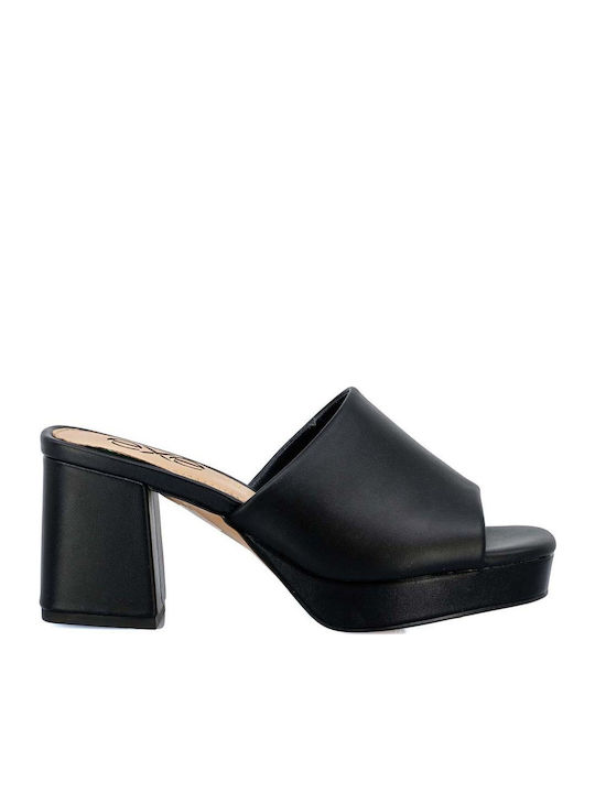 Lina 502 Mules με Χοντρό Ψηλό Τακούνι σε Μαύρο Χρώμα